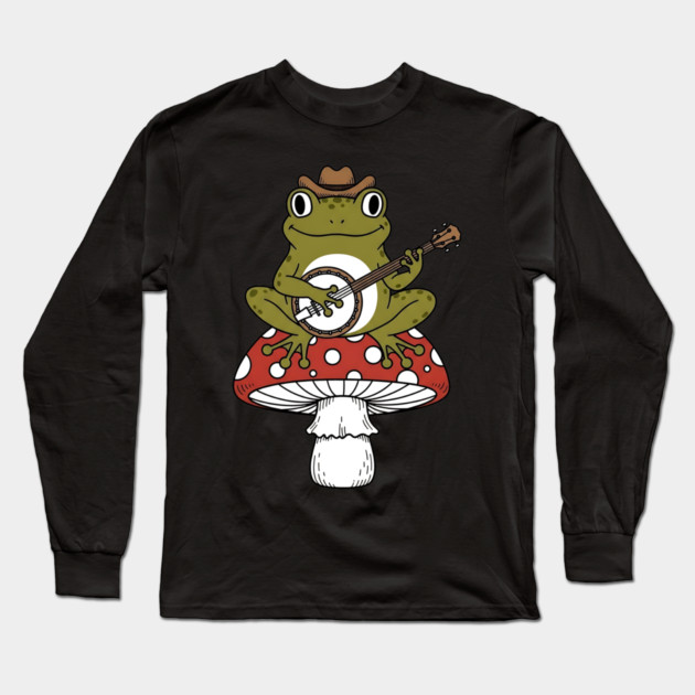 Honky Tonk Toadstool Banjo Frog Long Sleeve T-Shirt by Designed By Marty