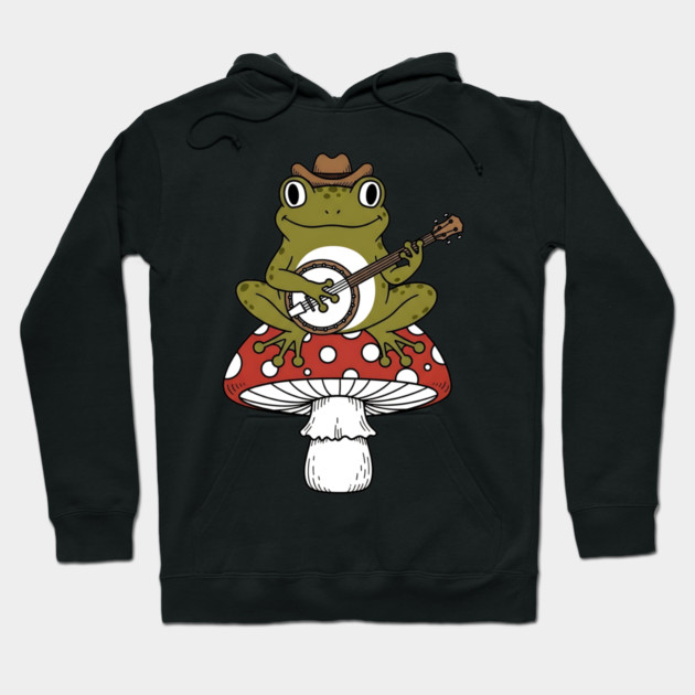 Honky Tonk Toadstool Banjo Frog Hoodie by Designed By Marty