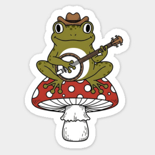 Honky Tonk Toadstool Banjo Frog Sticker