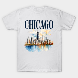 Windy City Watercolor Skyline CHICAGO T-Shirt