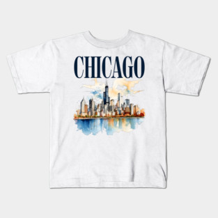 Windy City Watercolor Skyline CHICAGO Kids T-Shirt