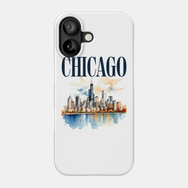 Windy City Watercolor Skyline CHICAGO Phone Case by Designed By Marty
