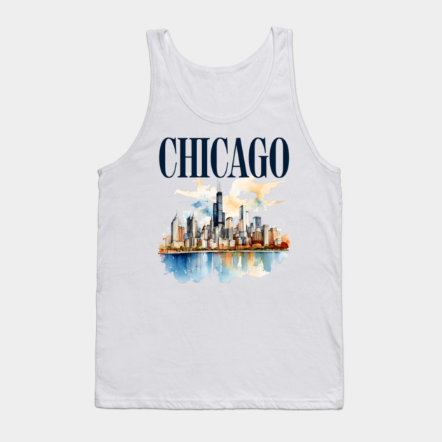 Windy City Watercolor Skyline CHICAGO Tank Top by Designed By Marty