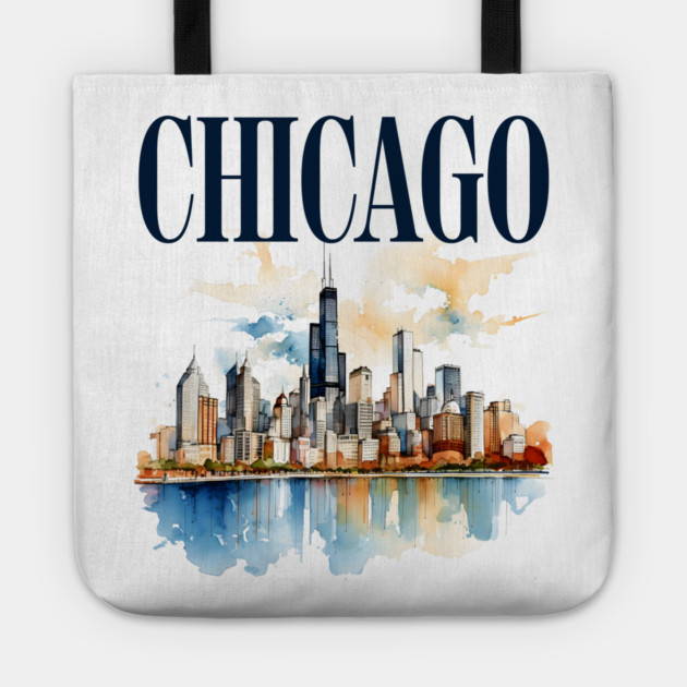 Windy City Watercolor Skyline CHICAGO Tote by Designed By Marty