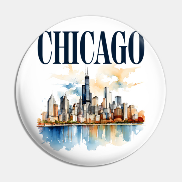 Windy City Watercolor Skyline CHICAGO Pin by Designed By Marty