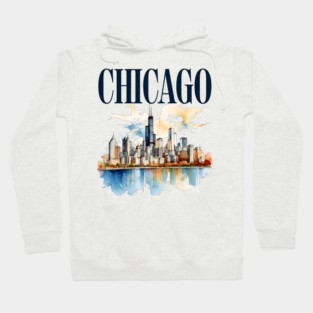Windy City Watercolor Skyline CHICAGO Hoodie