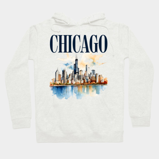 Windy City Watercolor Skyline CHICAGO Hoodie by Designed By Marty