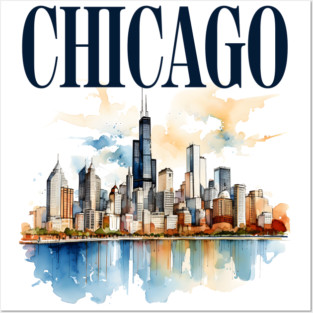 Windy City Watercolor Skyline CHICAGO Posters and Art