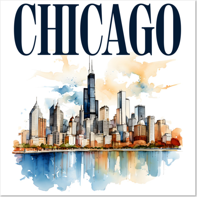 Windy City Watercolor Skyline CHICAGO Wall Art by Designed By Marty