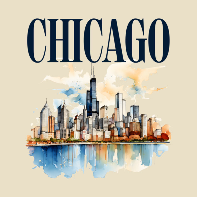 Windy City Watercolor Skyline CHICAGO by Designed By Marty