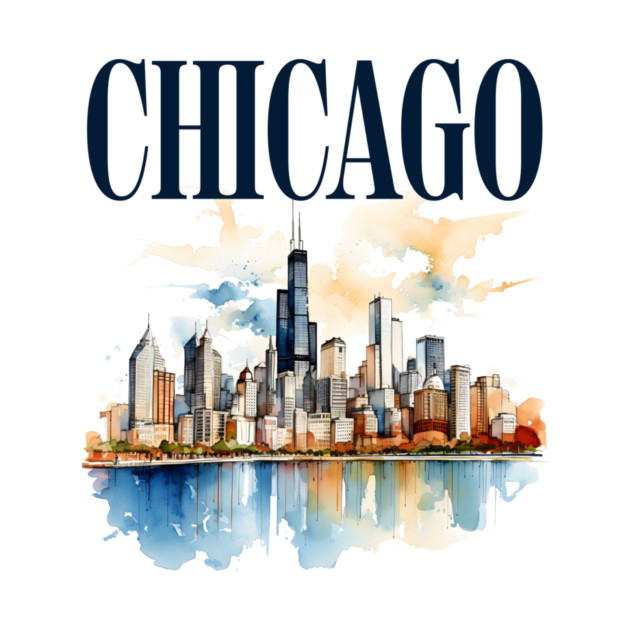 Windy City Watercolor Skyline CHICAGO by Designed By Marty