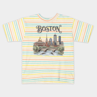 Boston Rowing on the Charles Skyline Kids T-Shirt