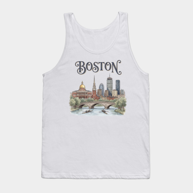 Boston Rowing on the Charles Skyline Tank Top by Designed By Marty