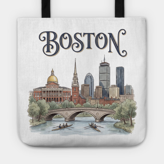 Boston Rowing on the Charles Skyline Tote by Designed By Marty