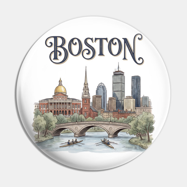 Boston Rowing on the Charles Skyline Pin by Designed By Marty