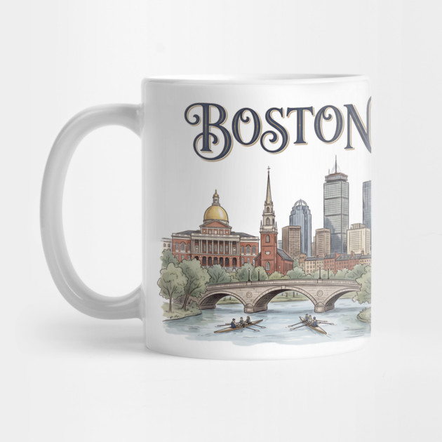Boston Rowing on the Charles Skyline by Designed By Marty