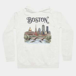 Boston Rowing on the Charles Skyline Hoodie