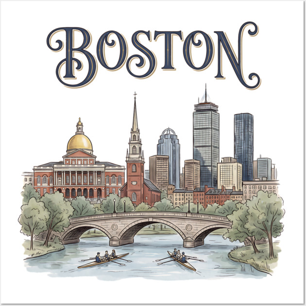 Boston Rowing on the Charles Skyline Wall Art by Designed By Marty