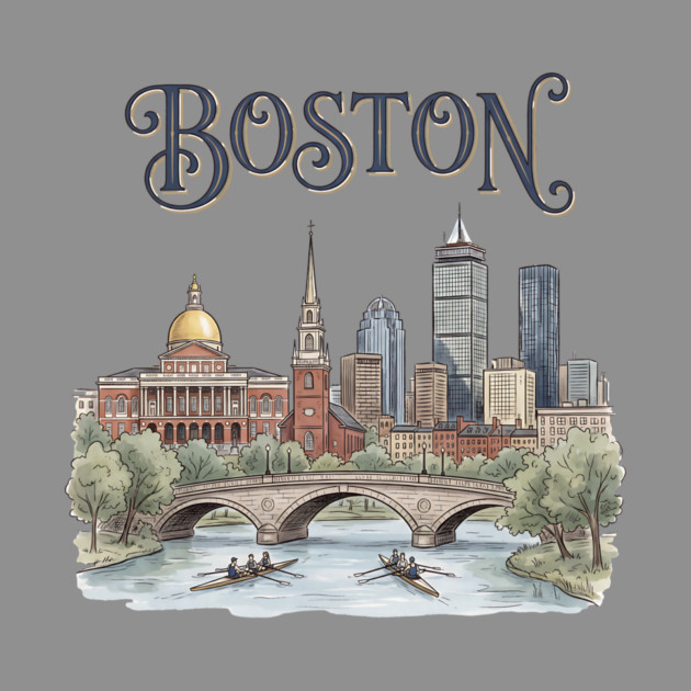 Boston Rowing on the Charles Skyline by Designed By Marty