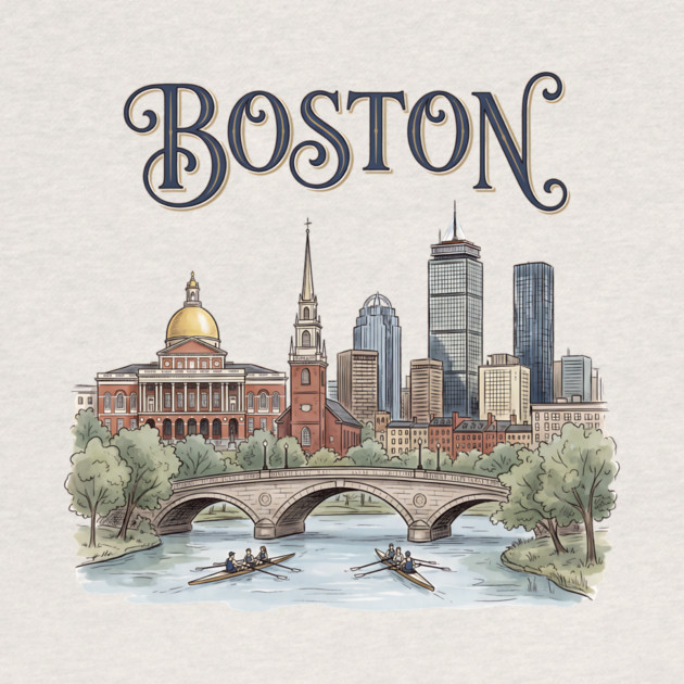 Boston Rowing on the Charles Skyline by Designed By Marty