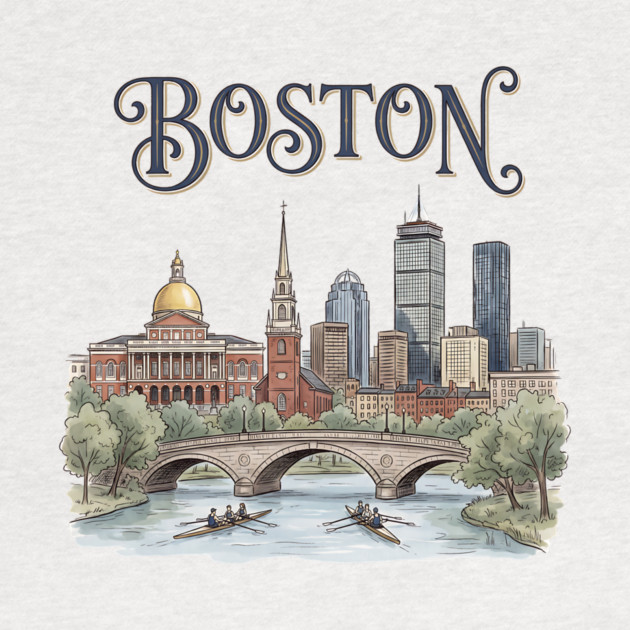 Boston Rowing on the Charles Skyline by Designed By Marty