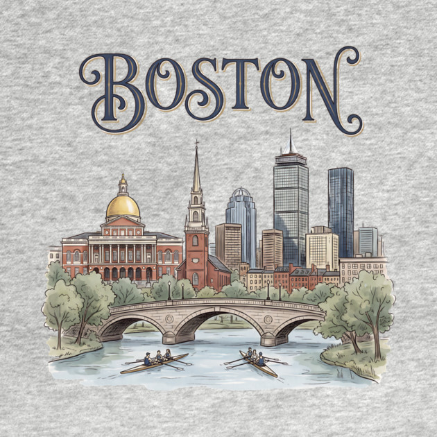 Boston Rowing on the Charles Skyline by Designed By Marty