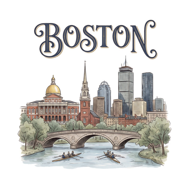 Boston Rowing on the Charles Skyline by Designed By Marty