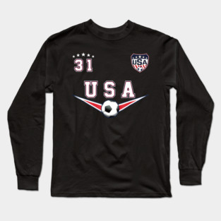 American USA Flag Soccer Jersey Favorite Lucky Number 31 Women Men Long Sleeve T-Shirt