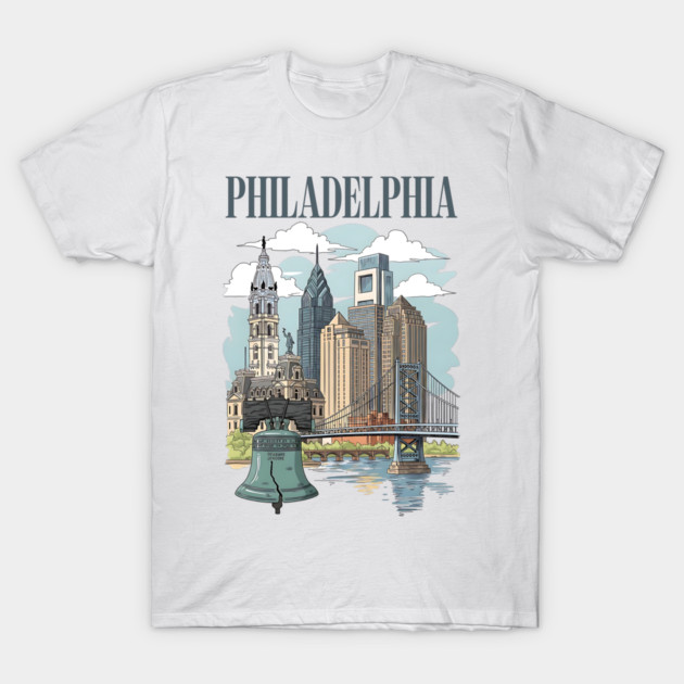 Liberty Bell & Skyline PHILADELPHIA T-Shirt by Designed By Marty