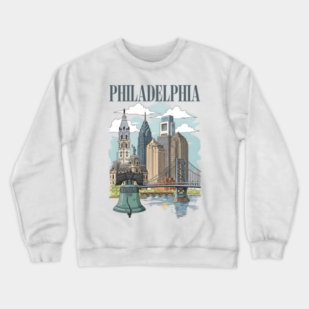 Liberty Bell & Skyline PHILADELPHIA Crewneck Sweatshirt by Designed By Marty