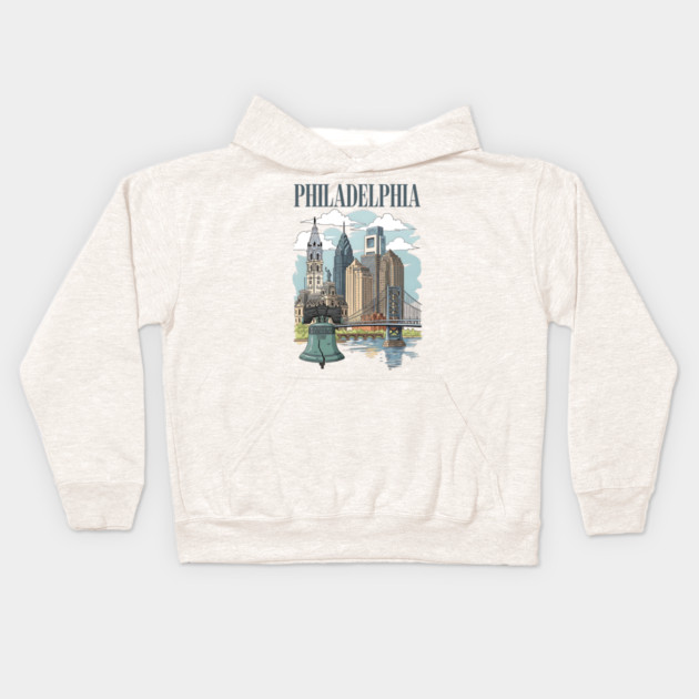 Liberty Bell & Skyline PHILADELPHIA Kids Hoodie by Designed By Marty