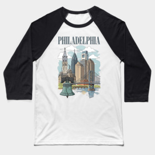 Liberty Bell & Skyline PHILADELPHIA Baseball T-Shirt