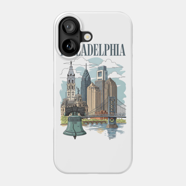 Liberty Bell & Skyline PHILADELPHIA Phone Case by Designed By Marty