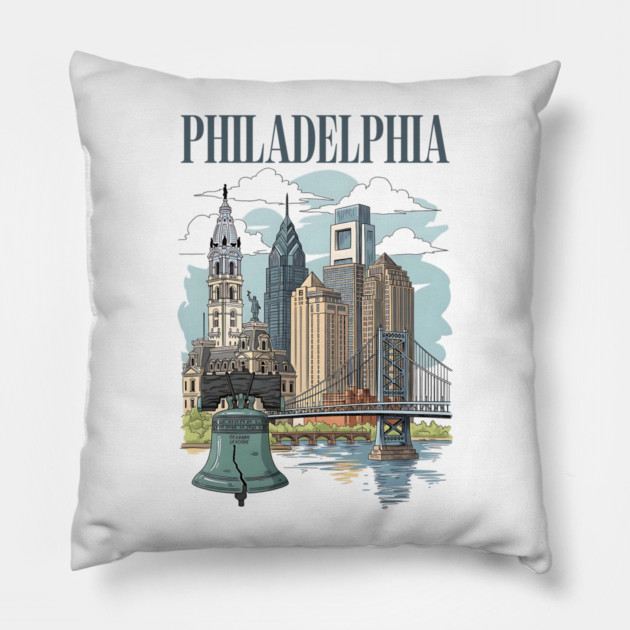 Liberty Bell & Skyline PHILADELPHIA Pillow by Designed By Marty