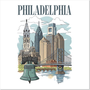 Liberty Bell & Skyline PHILADELPHIA Posters and Art