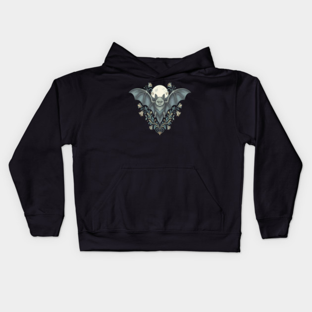 Nocturnal Celestial Bat with Vintage Florals Kids Hoodie by BirdsnStuff