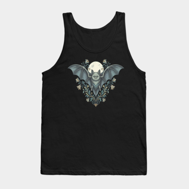Nocturnal Celestial Bat with Vintage Florals Tank Top by BirdsnStuff