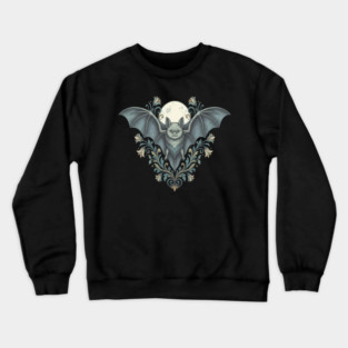 Nocturnal Celestial Bat with Vintage Florals Crewneck Sweatshirt