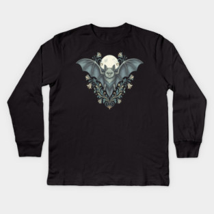 Nocturnal Celestial Bat with Vintage Florals Kids Long Sleeve T-Shirt