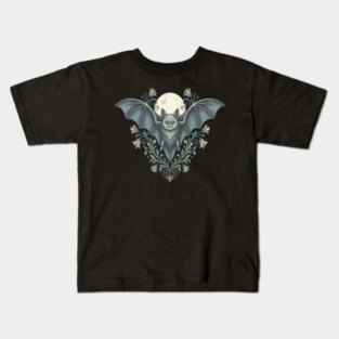Nocturnal Celestial Bat with Vintage Florals Kids T-Shirt