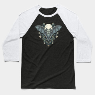 Nocturnal Celestial Bat with Vintage Florals Baseball T-Shirt