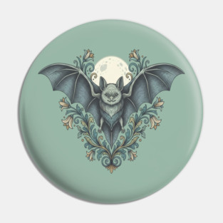 Nocturnal Celestial Bat with Vintage Florals Pin