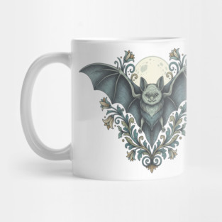 Nocturnal Celestial Bat with Vintage Florals Mug