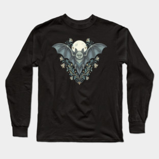 Nocturnal Celestial Bat with Vintage Florals Long Sleeve T-Shirt
