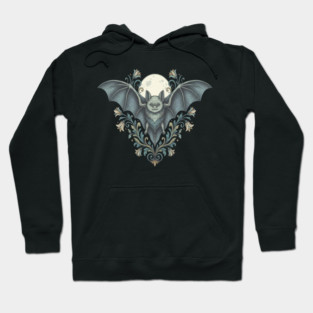 Nocturnal Celestial Bat with Vintage Florals Hoodie
