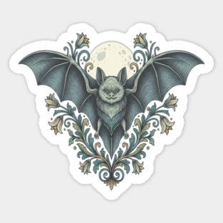 Nocturnal Celestial Bat with Vintage Florals Sticker