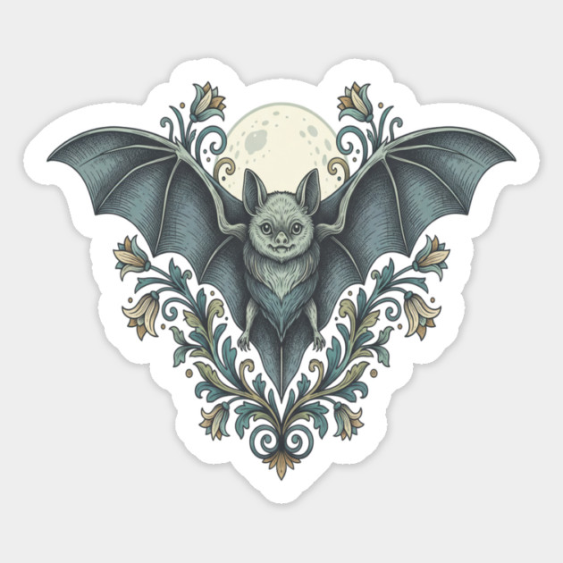 Nocturnal Celestial Bat with Vintage Florals Magnet by BirdsnStuff