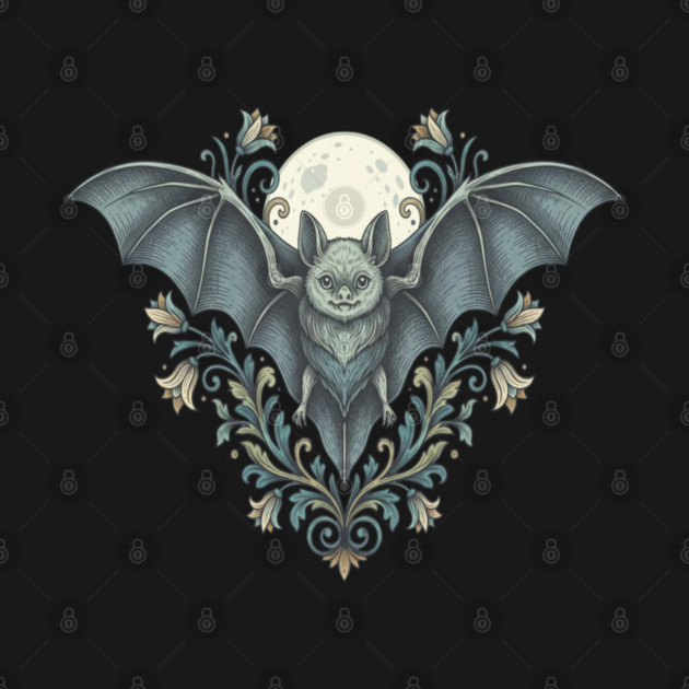 Nocturnal Celestial Bat with Vintage Florals by BirdsnStuff