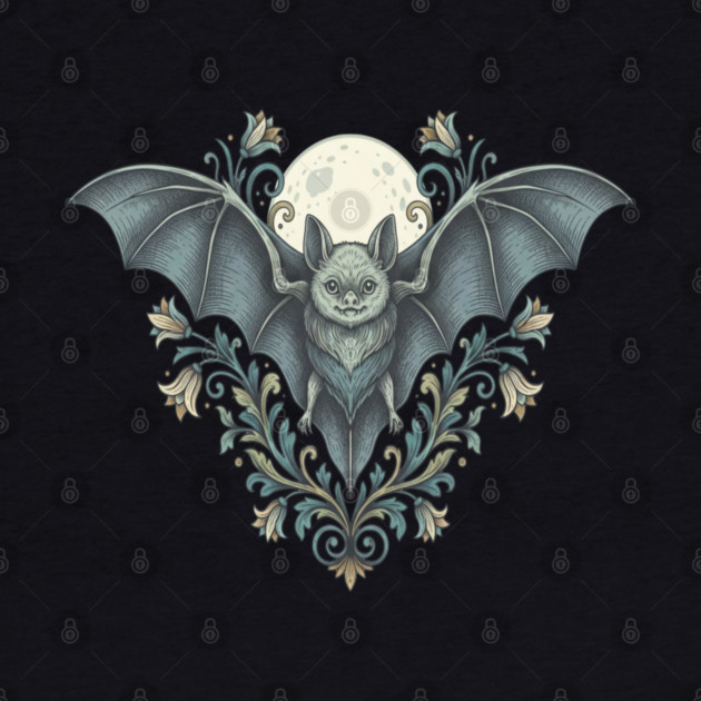 Nocturnal Celestial Bat with Vintage Florals by BirdsnStuff