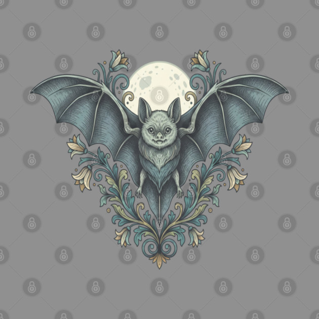 Nocturnal Celestial Bat with Vintage Florals by BirdsnStuff